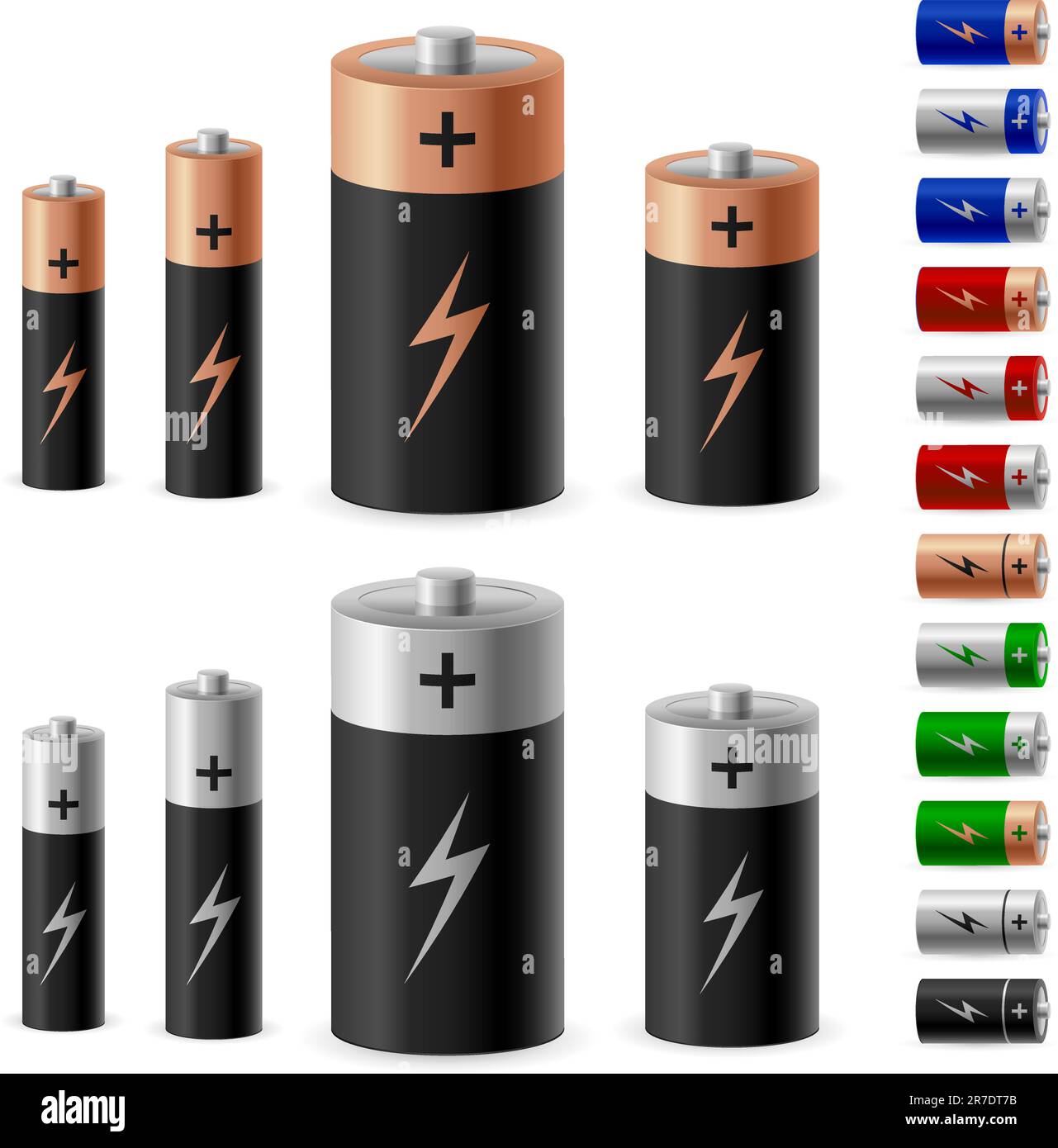 Jeu de batteries sur le fond blanc pour la conception Illustration de Vecteur