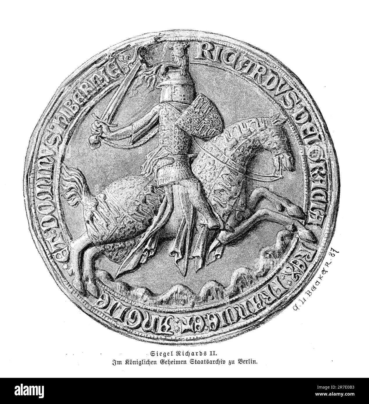 Sceau de Richard II roi d'Angleterre à 14 ans (14th siècle), représenté par William Shakespeare dans une pièce célèbre. Banque D'Images
