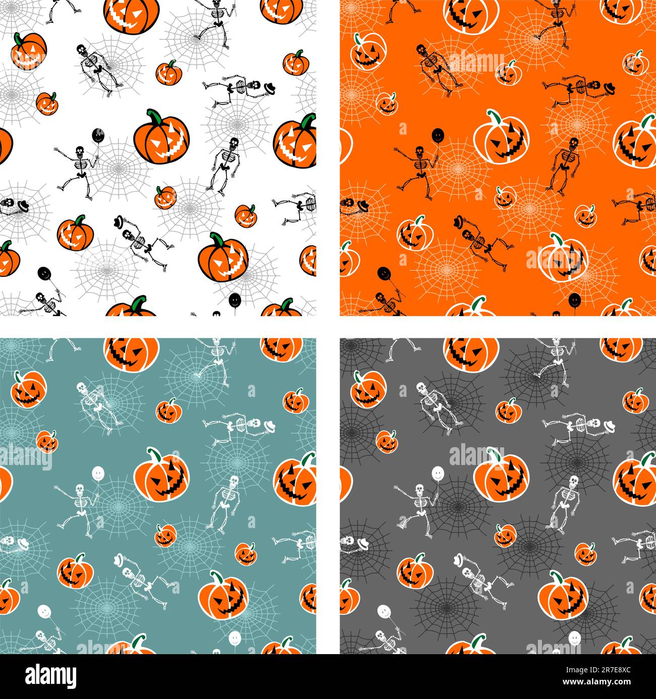 Citrouilles d'Halloween et du squelette sur les fonds de couleur. Vector disponible Illustration de Vecteur
