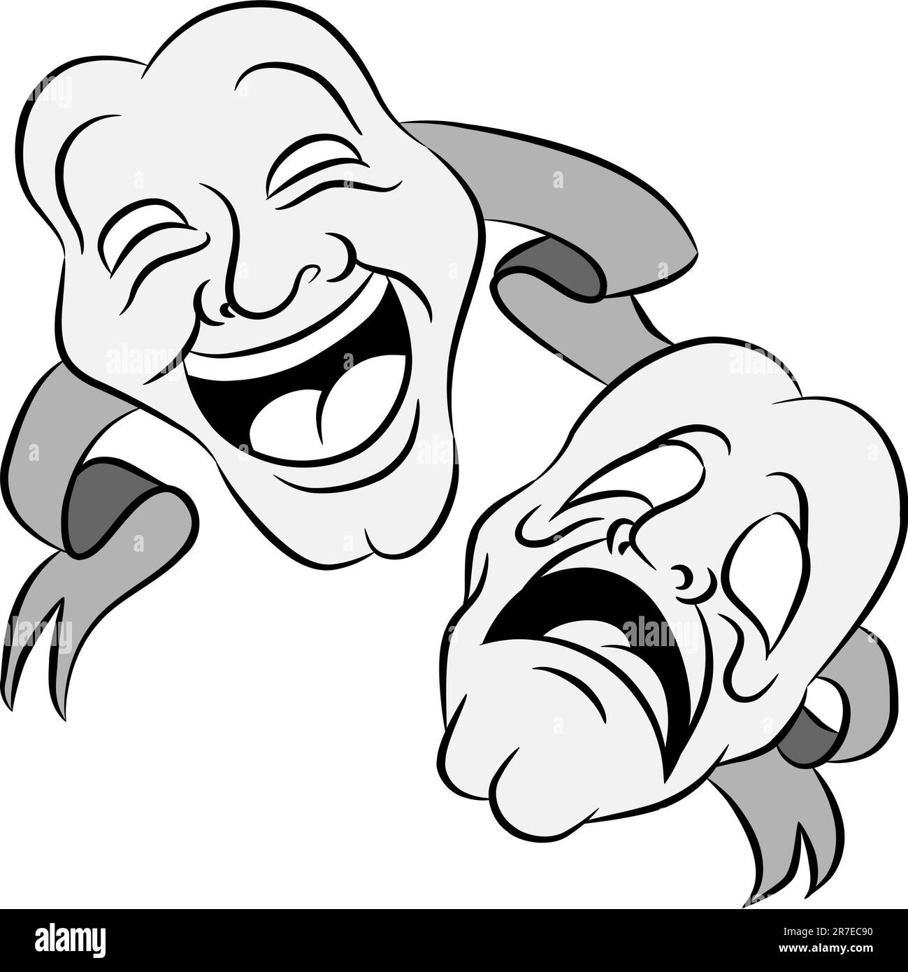 L'image d'un ensemble de masques de théâtre avec heureux et triste d'expressions. Illustration de Vecteur
