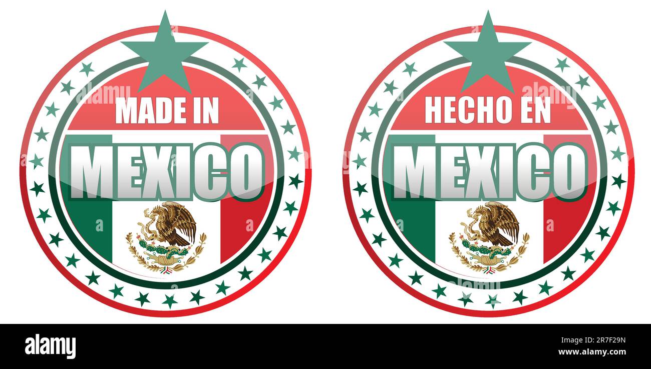 Illustration réalisée au Mexique circulaire isolé de timbres sur un fond blanc. Illustration de Vecteur