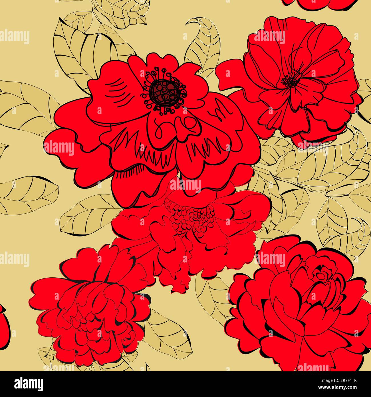 Papier peint sans couture avec fleurs et feuilles Illustration de Vecteur