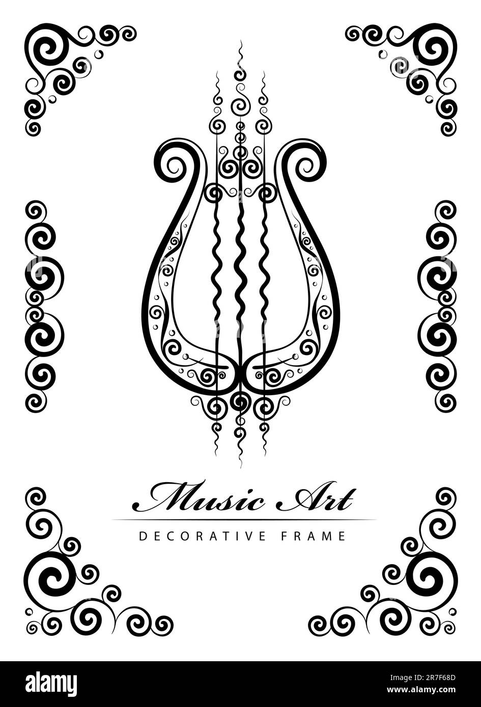 cadre décoratif vintage avec illustration vectorielle lyre isolée sur fond blanc Illustration de Vecteur