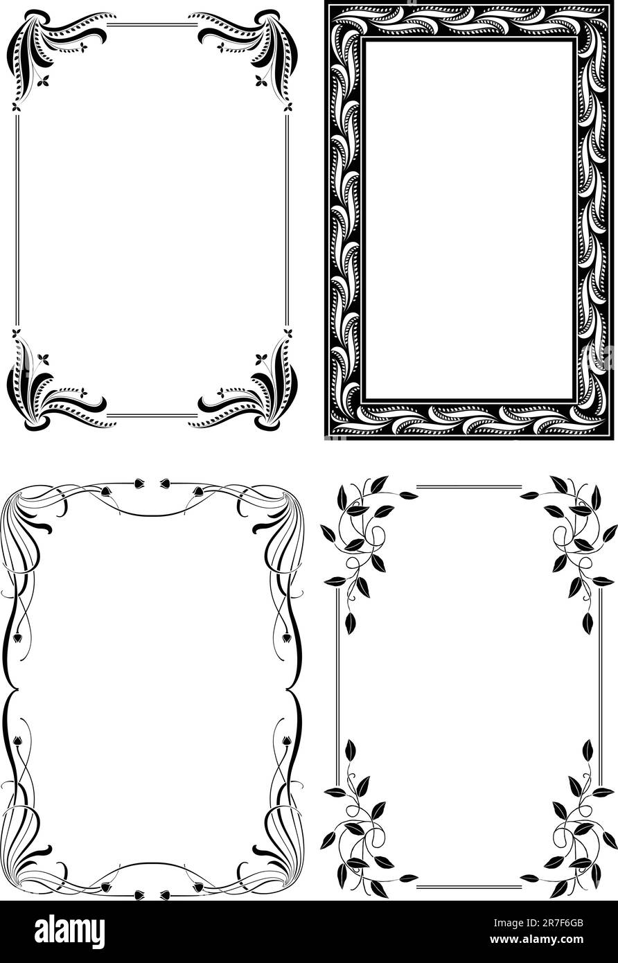Illustration de 4 cadre floral abstrait en noir. Illustration de Vecteur