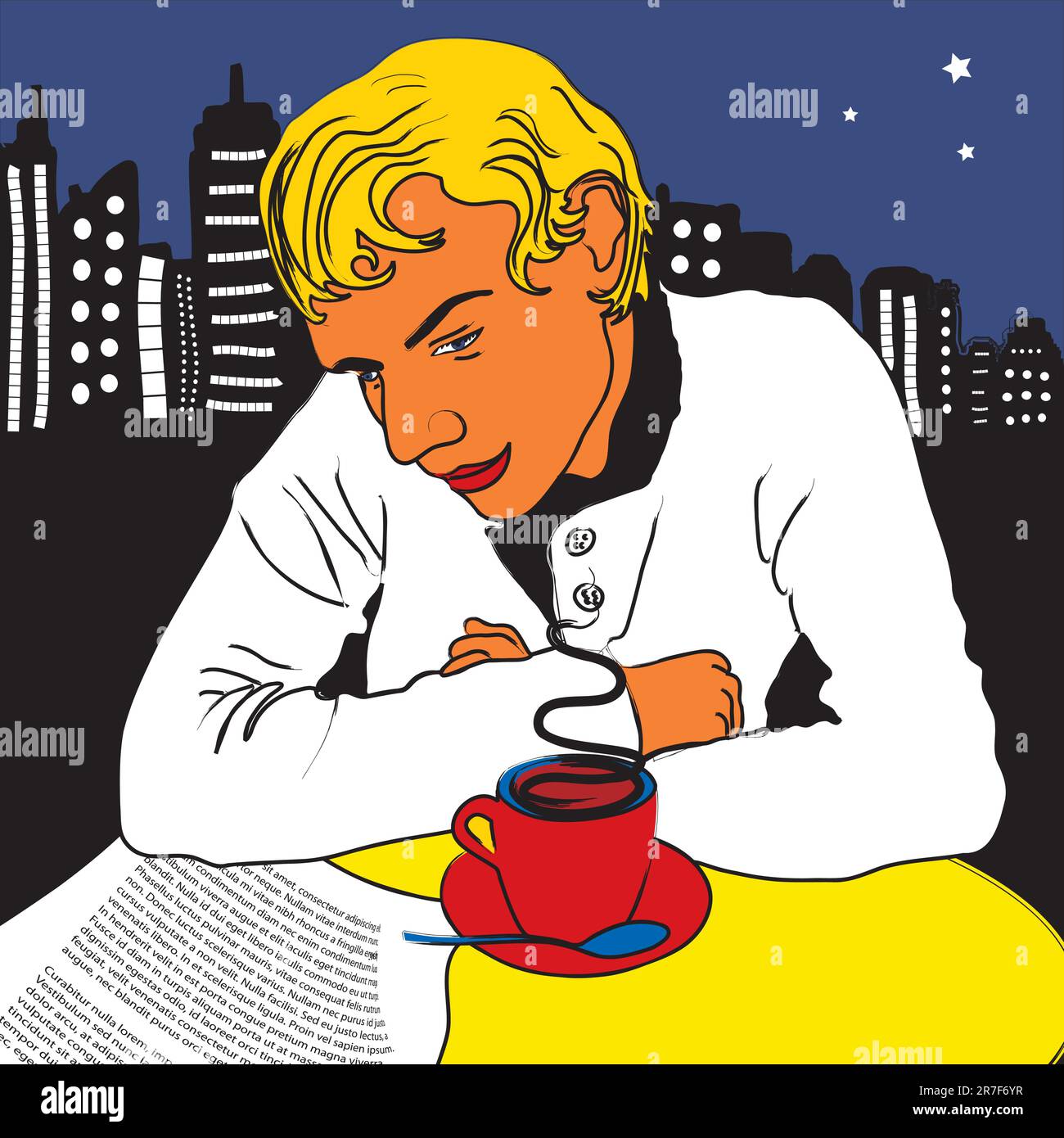 Pop Art Vector Man au café Illustration de Vecteur