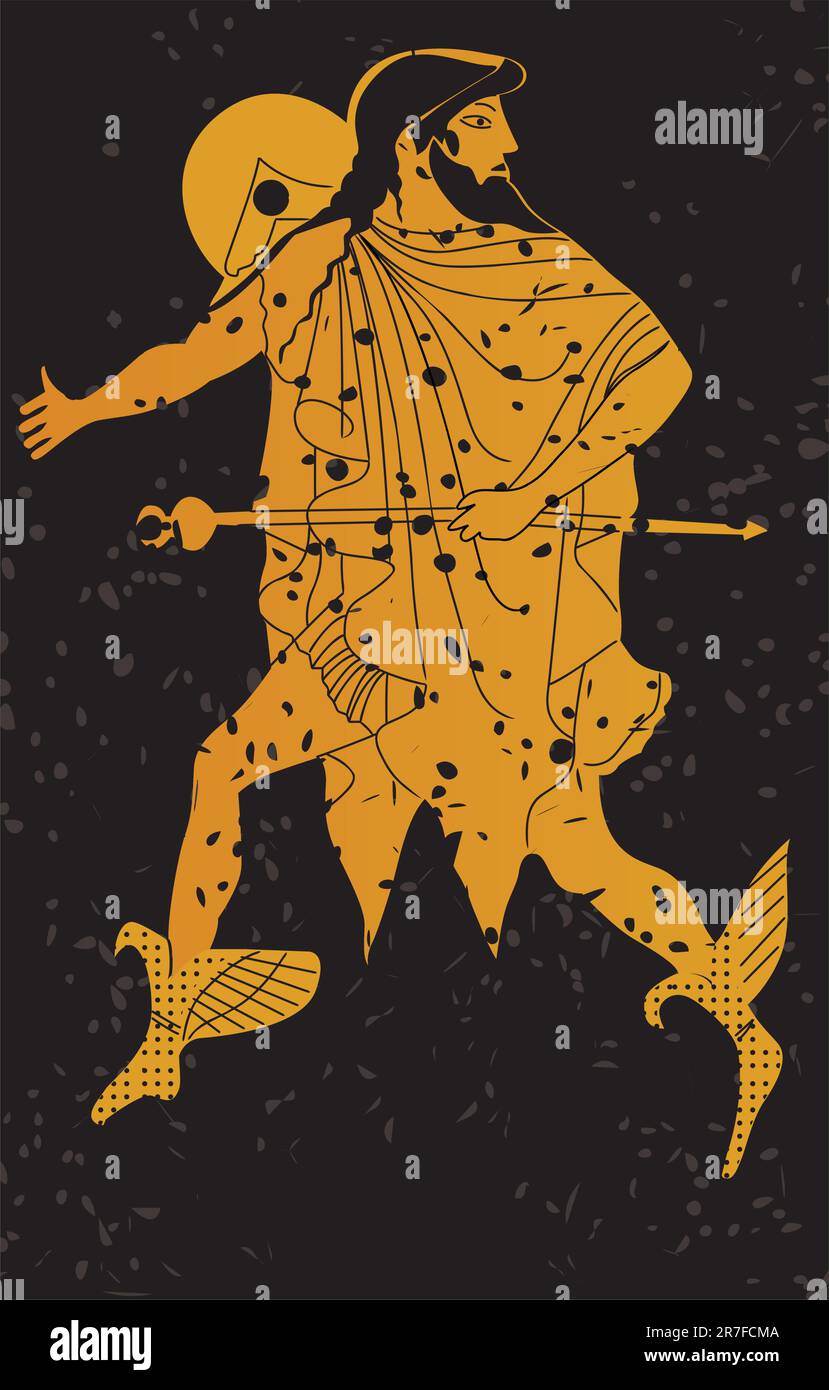 Grèce peinture murale, soldat grec. Image vectorielle modifiable Illustration de Vecteur