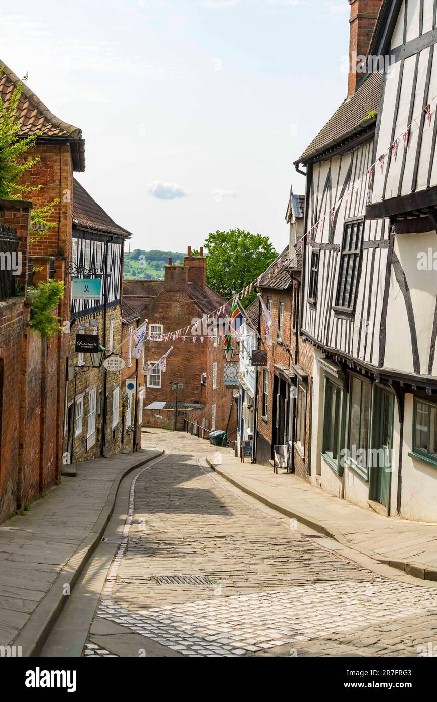 Steep Hill par une journée tranquille, Lincoln City, Lincolnshire, Angleterre, Royaume-Uni Banque D'Images