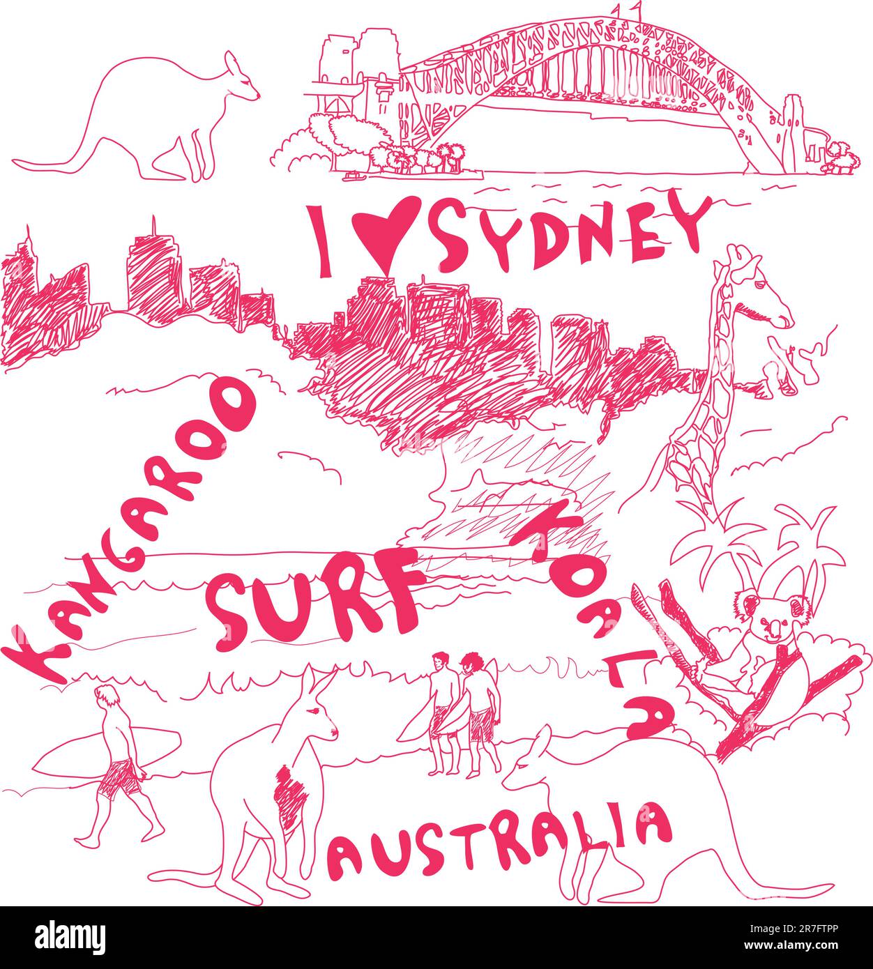 Immense cadre avec Sydney et Australia Doodles Illustration de Vecteur