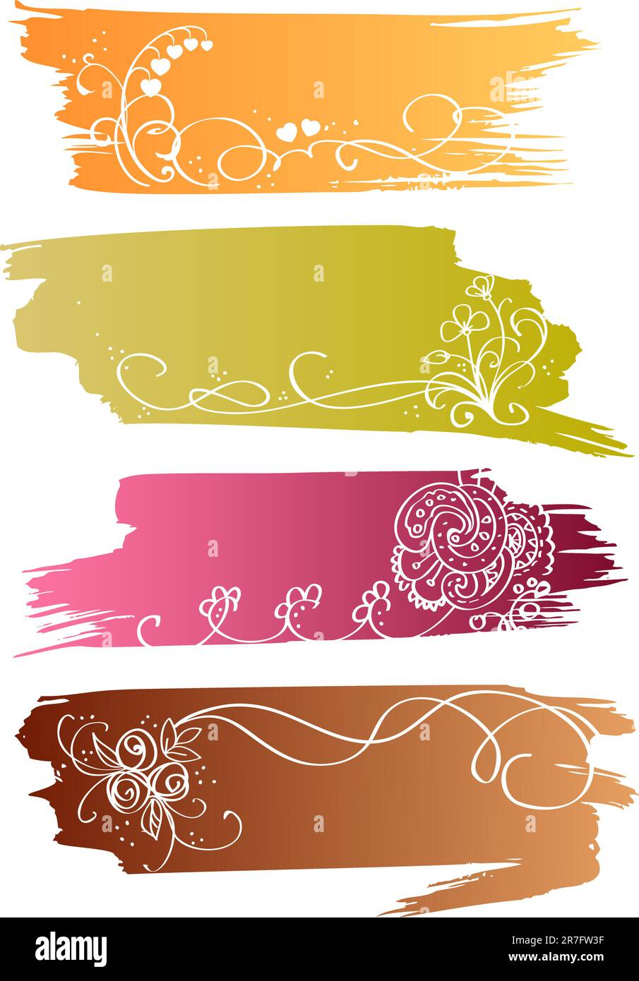 Bannières fleuries colorées avec fleur et coeur Illustration de Vecteur