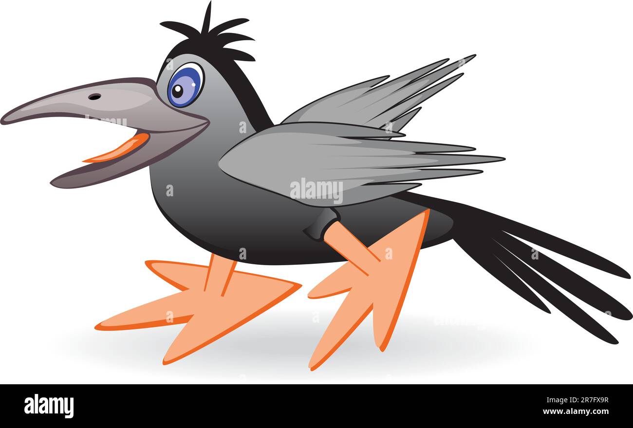 Le dessin animé noir corbeau oiseau amusant. Illustration de Vecteur