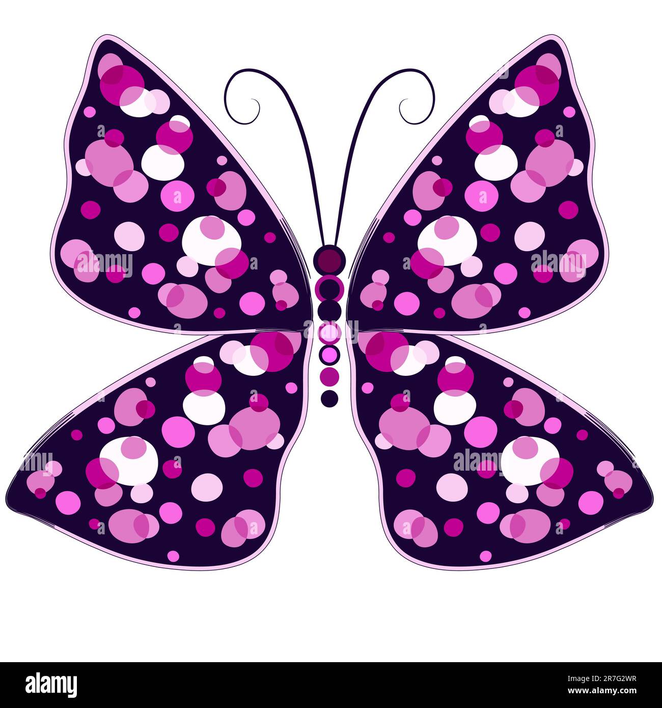 Papillon décoratif violet foncé avec taches roses isolé sur blanc (vecteur) Illustration de Vecteur