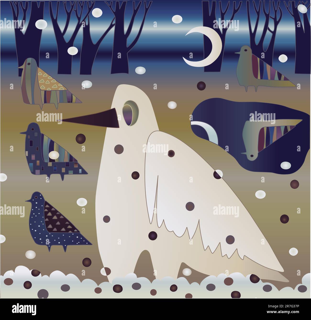 corbeau blanc dans la forêt d'hiver Illustration de Vecteur