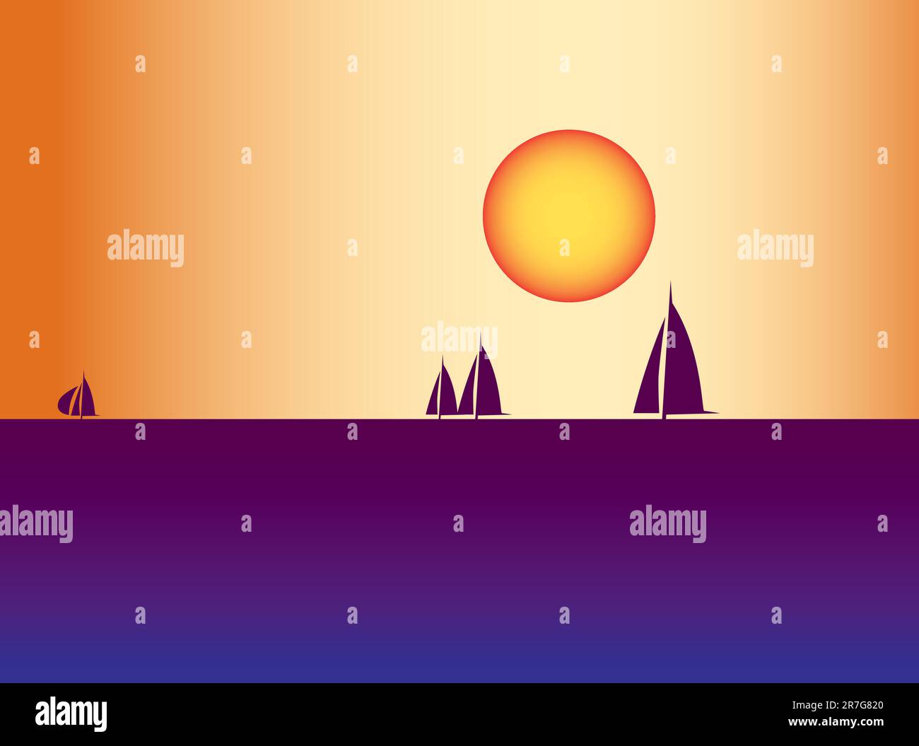 Faites des bateaux à voile contre le coucher du soleil Illustration de Vecteur
