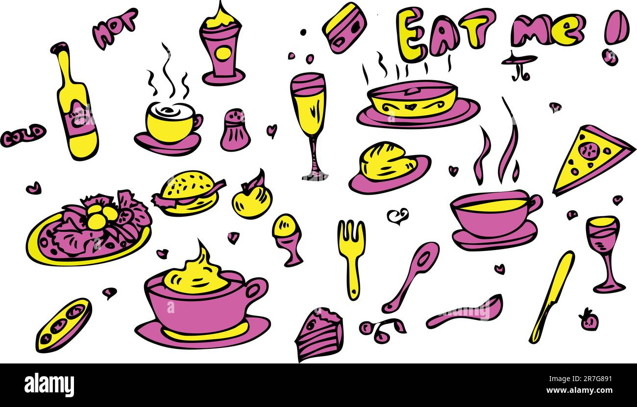 Food Icon Set Doodle sketch Eat Me! Illustration de Vecteur