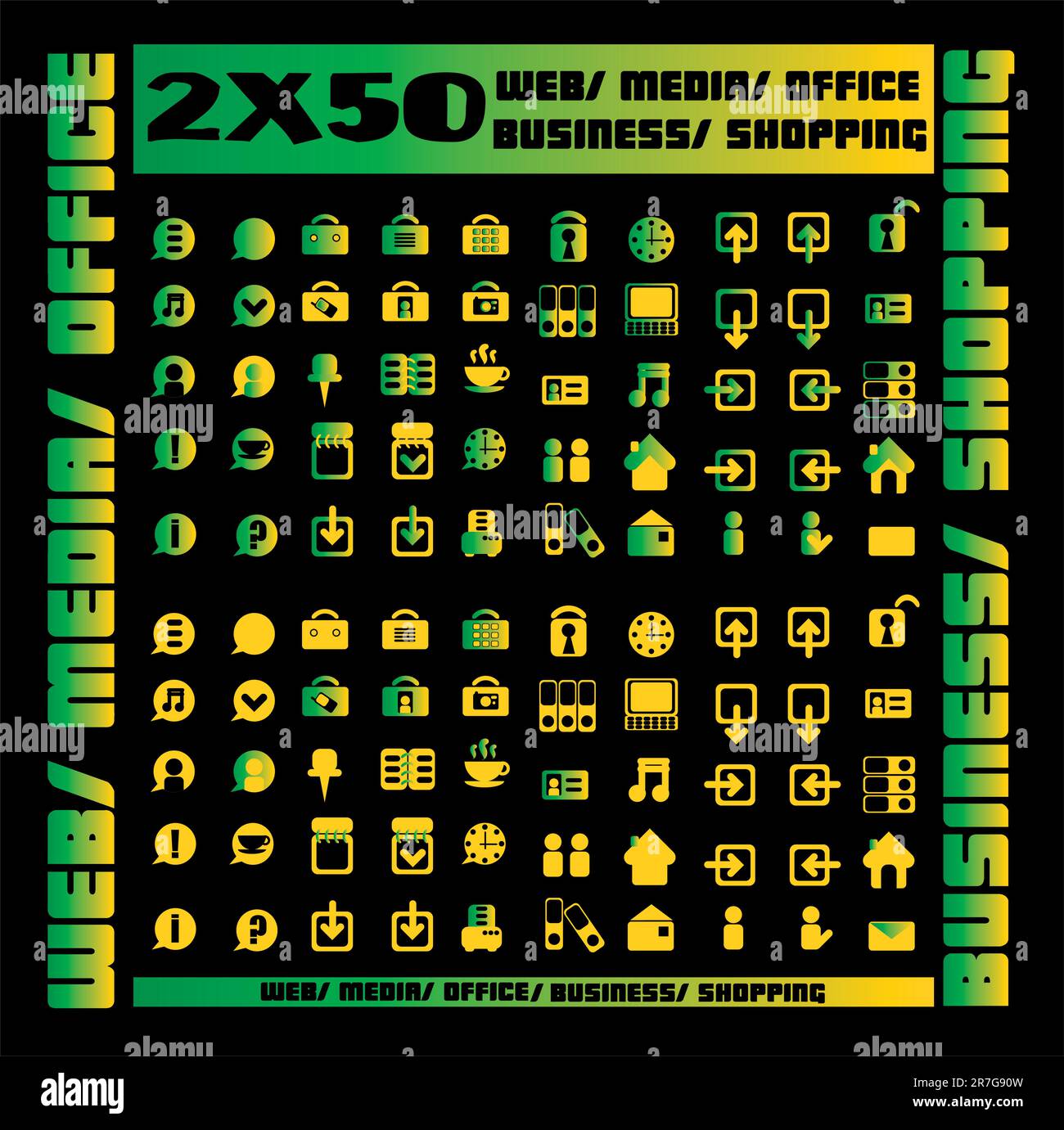 ensemble de 100 icônes vertes - web / médias / bureau / affaires / shopping Illustration de Vecteur