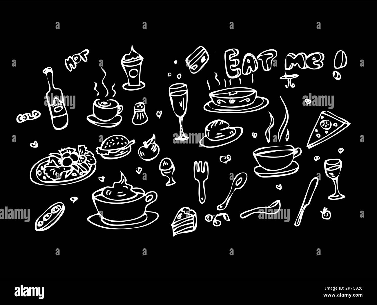 Fake tatouage Food Icon Set Doodle sketch Eat Me! Illustration de Vecteur