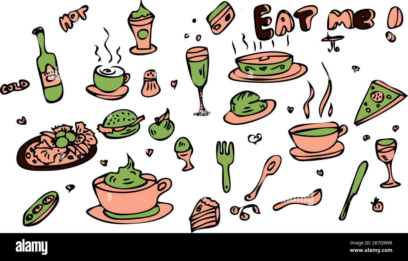Food Icon Set Doodle sketch Eat Me! Illustration de Vecteur