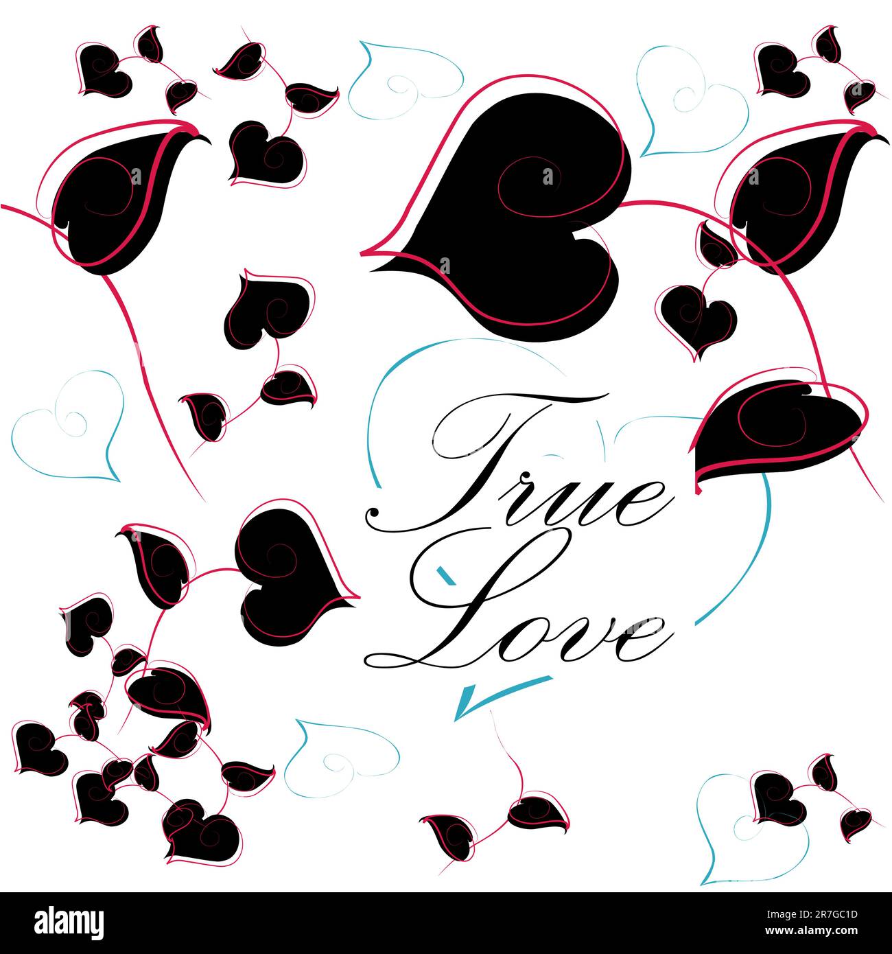 Carte de vœux Saint-Valentin True Love, invitation, affiche. Fleur de coeur vectorielle avec feuille Illustration de Vecteur