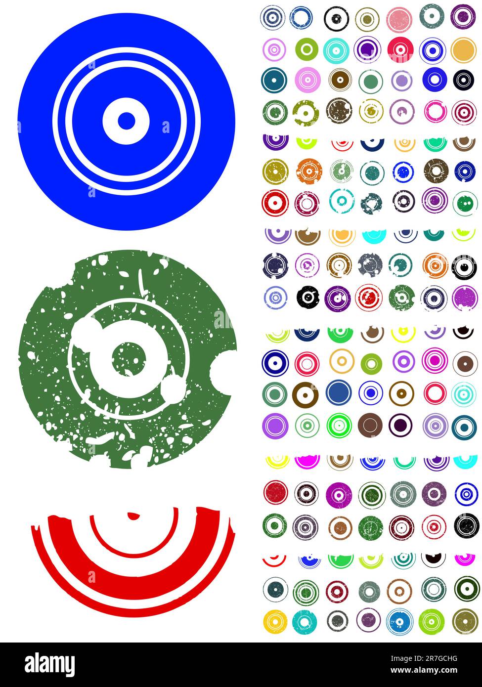 140 éléments circulaires vectoriels avec effets de fract et de grunge Illustration de Vecteur