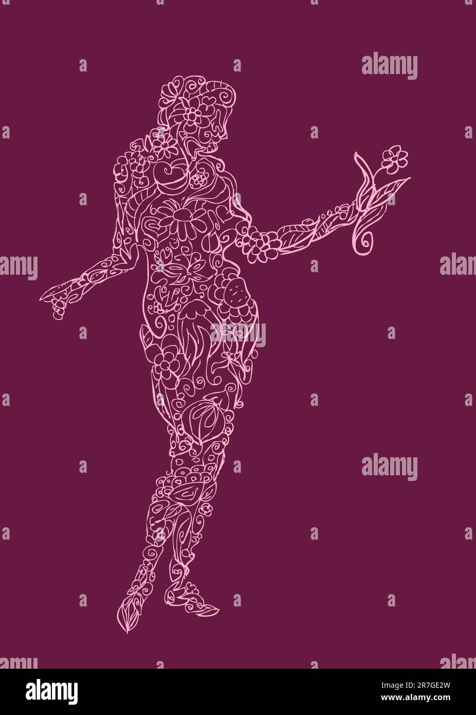 femme tatouage fleur, bio, eco, emblème de la nature Illustration de Vecteur