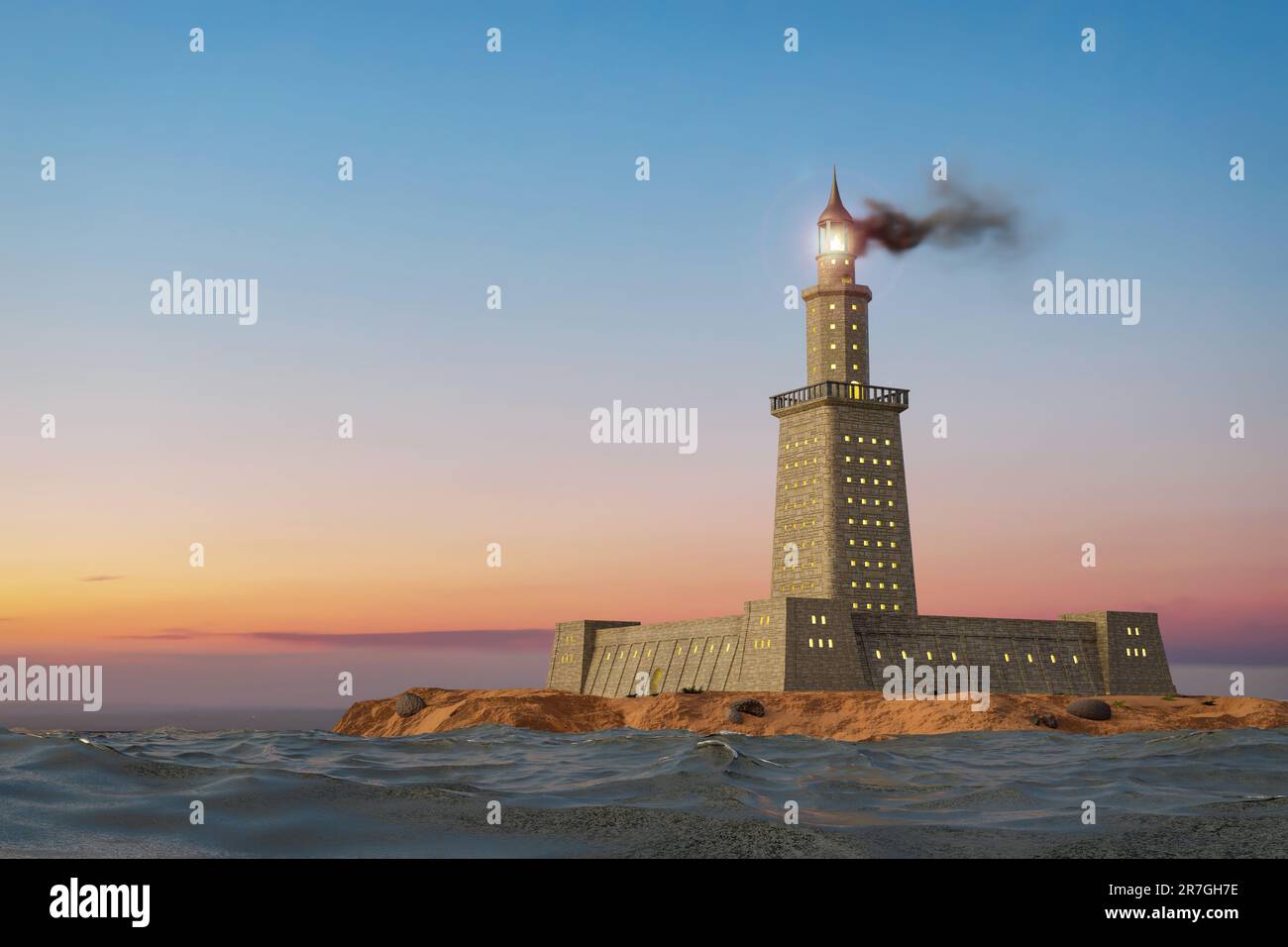 3D visualisation du phare d'Alexandrie sur l'île de Pharos - une des sept merveilles du monde antique (3D rendu) Banque D'Images