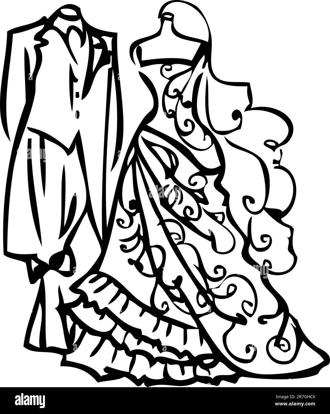 Robe de mariage pour couple, blanc et noir Illustration de Vecteur