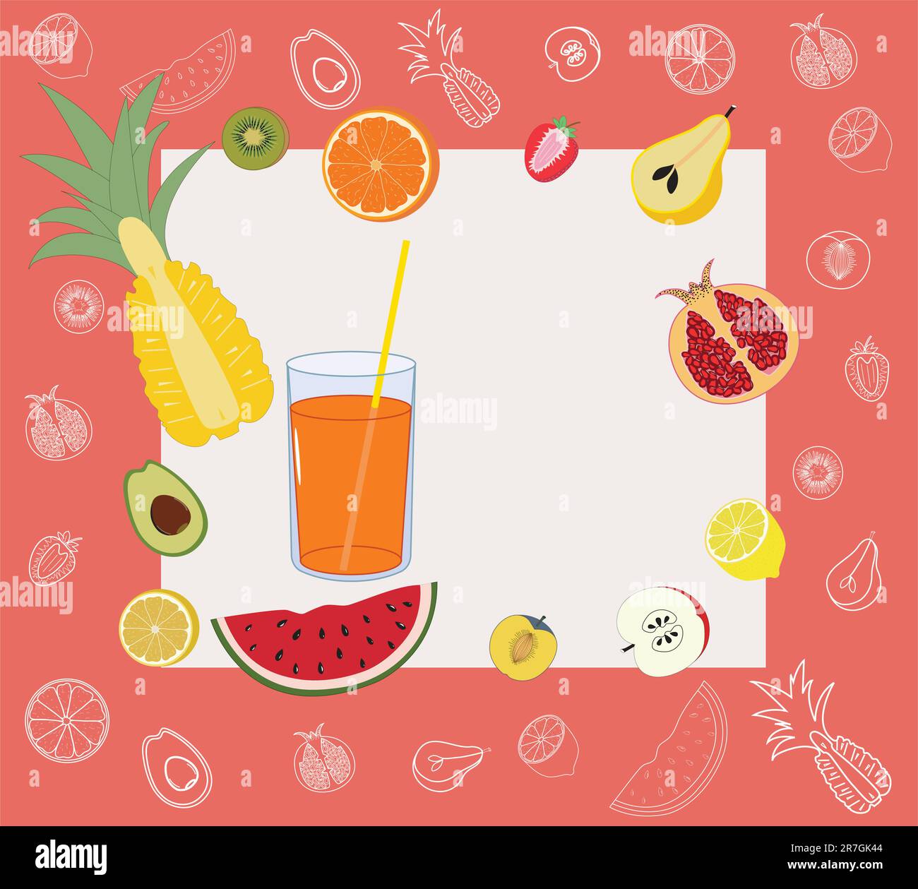 un collage de fruits, de baies et d'un verre Illustration de Vecteur