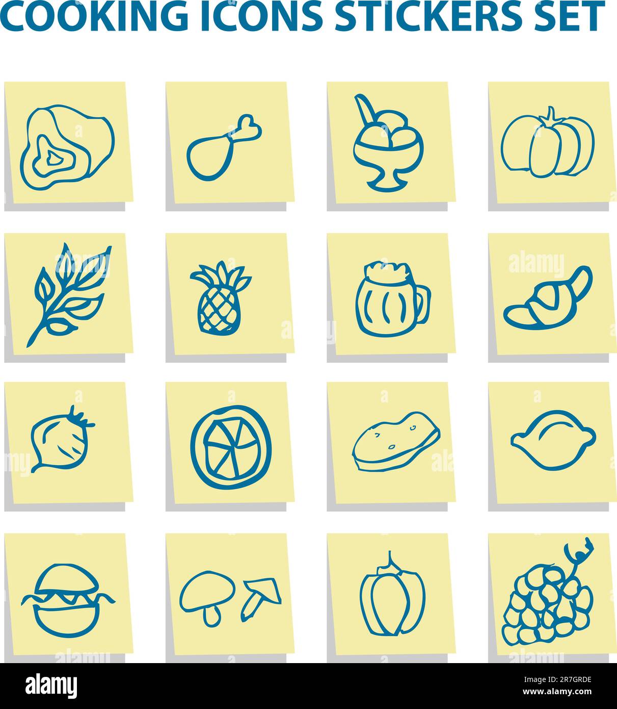 Ensemble d'autocollants icônes de nourriture, éléments de cuisine 1 Illustration de Vecteur