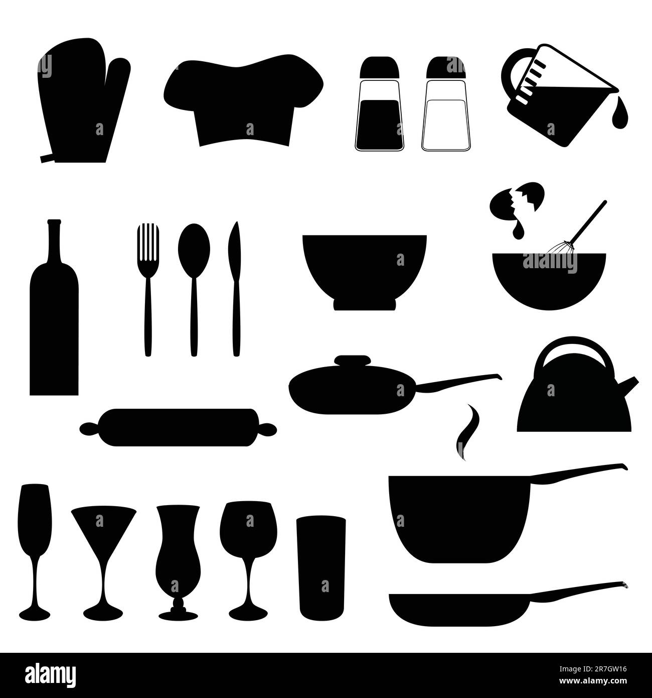 Divers ustensiles de cuisine en silhouette Illustration de Vecteur