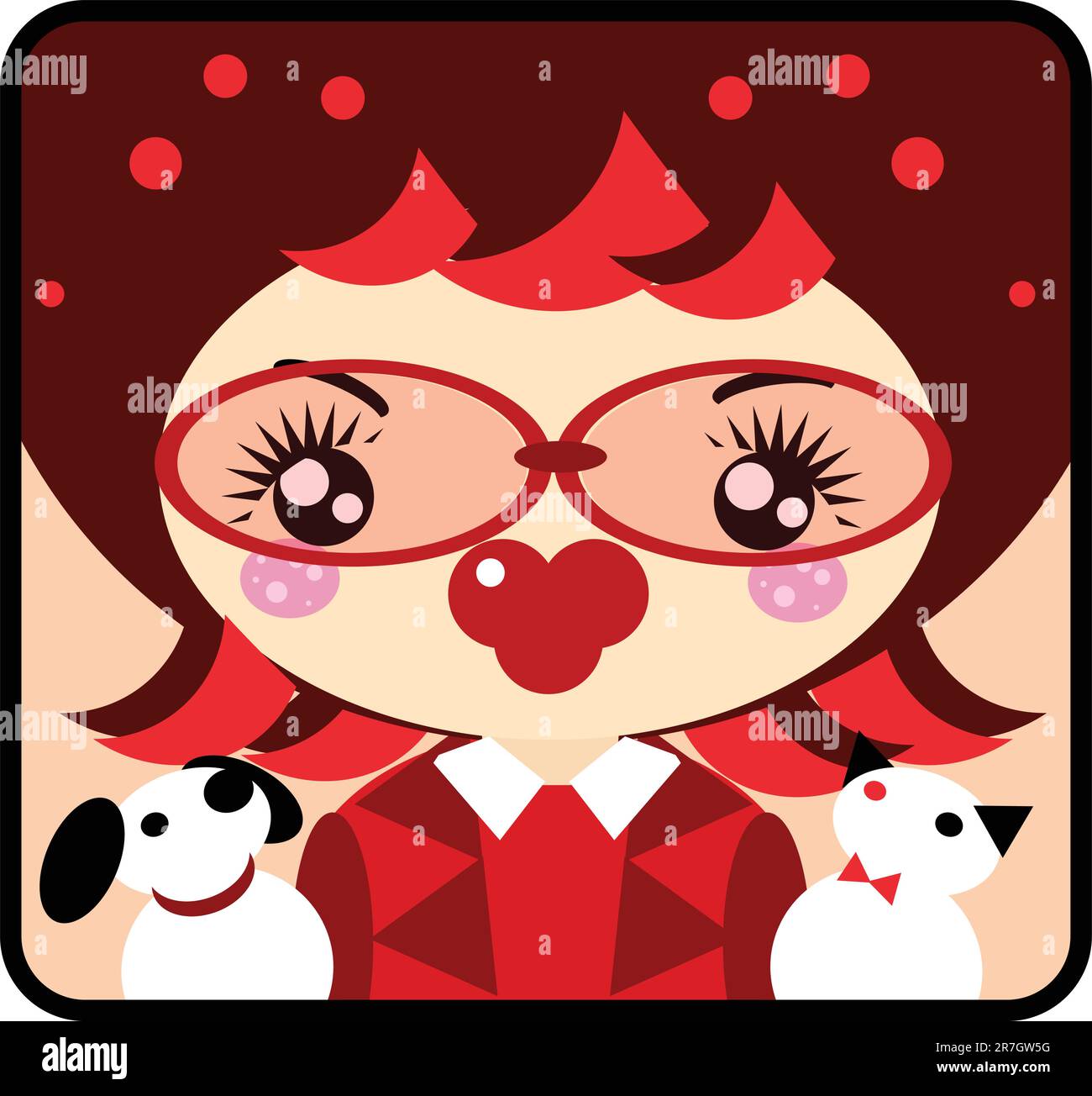 Adorable fille avec emblème de chien et de chat, icône. Animaux de compagnie et femme de la grande collection d'étiquettes pour enfants Illustration de Vecteur