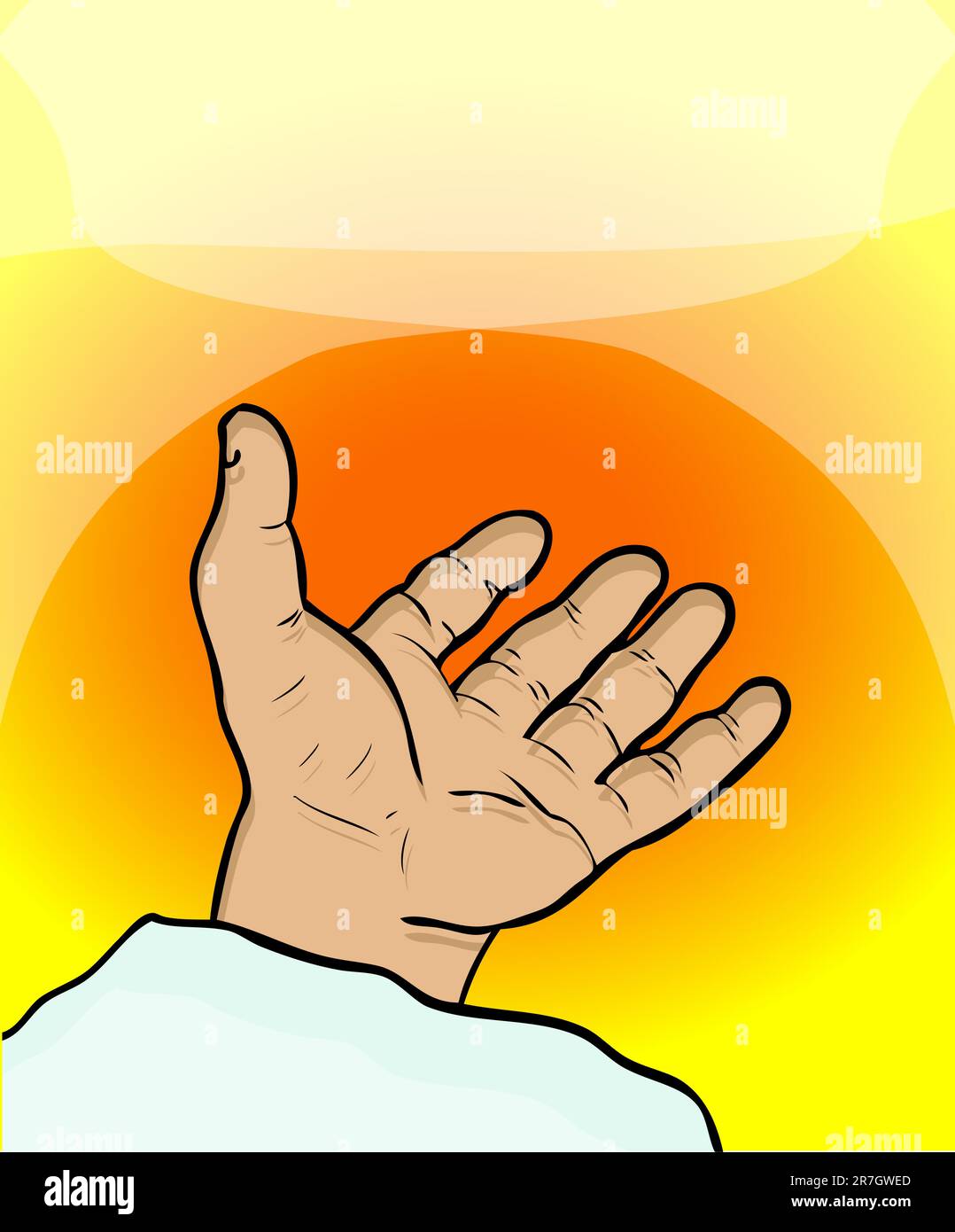 Ouvrez la main de Dieu, le symbole d'aide, le ciel du soleil Illustration de Vecteur