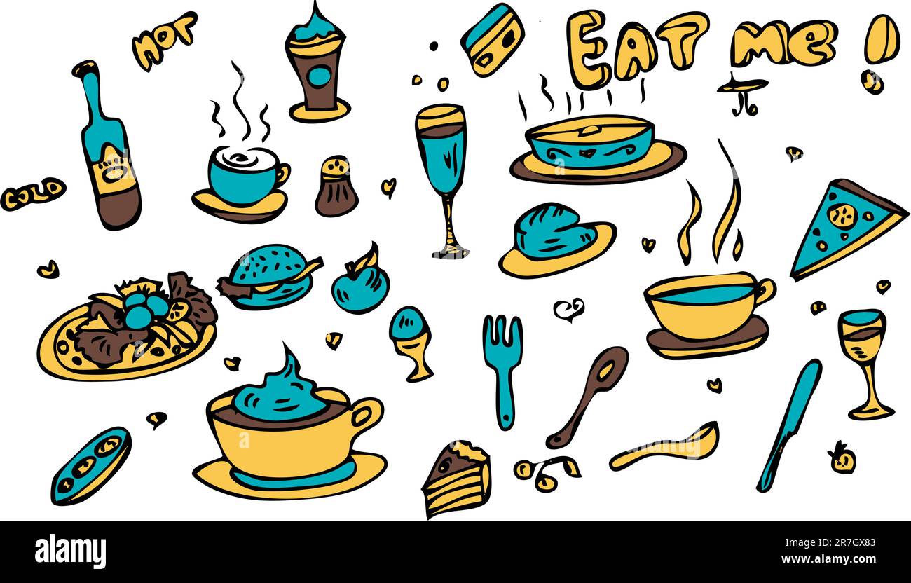 Food Icon Set Doodle sketch Eat Me! Illustration de Vecteur