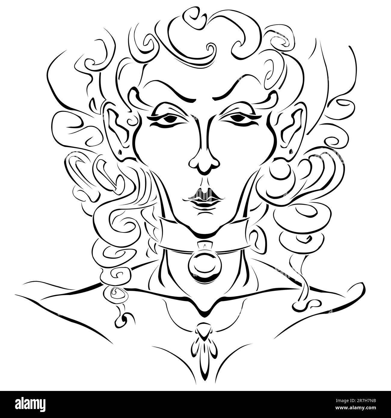 Portrait linéaire noir et blanc d'une femme de classe Illustration de Vecteur