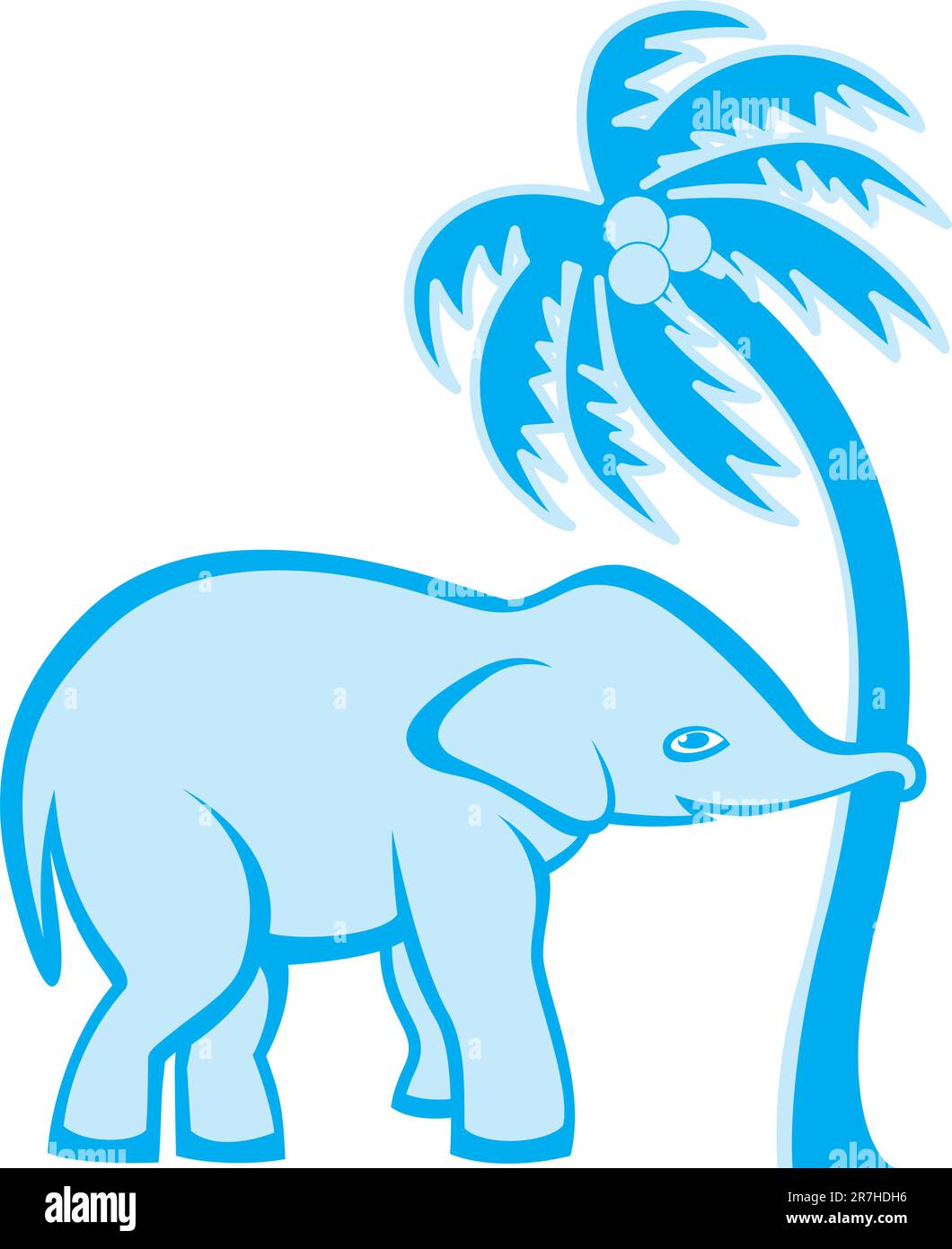 Éléphant est tiré sur le palm tree Illustration de Vecteur