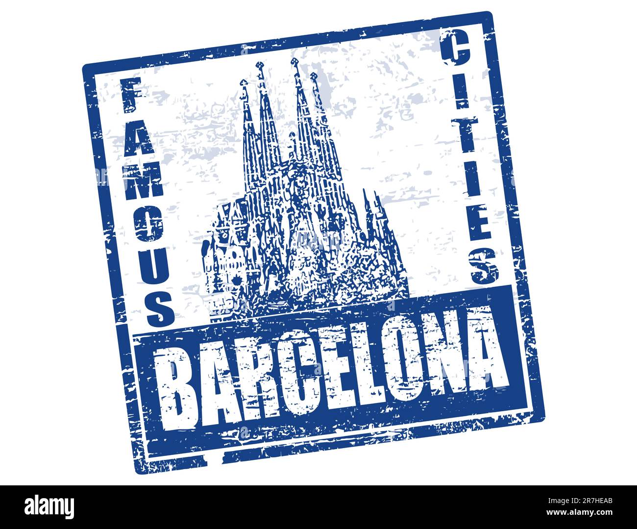 Timbre en caoutchouc bleu avec la forme du grand canal et le mot Barcelona écrit à l'intérieur Illustration de Vecteur