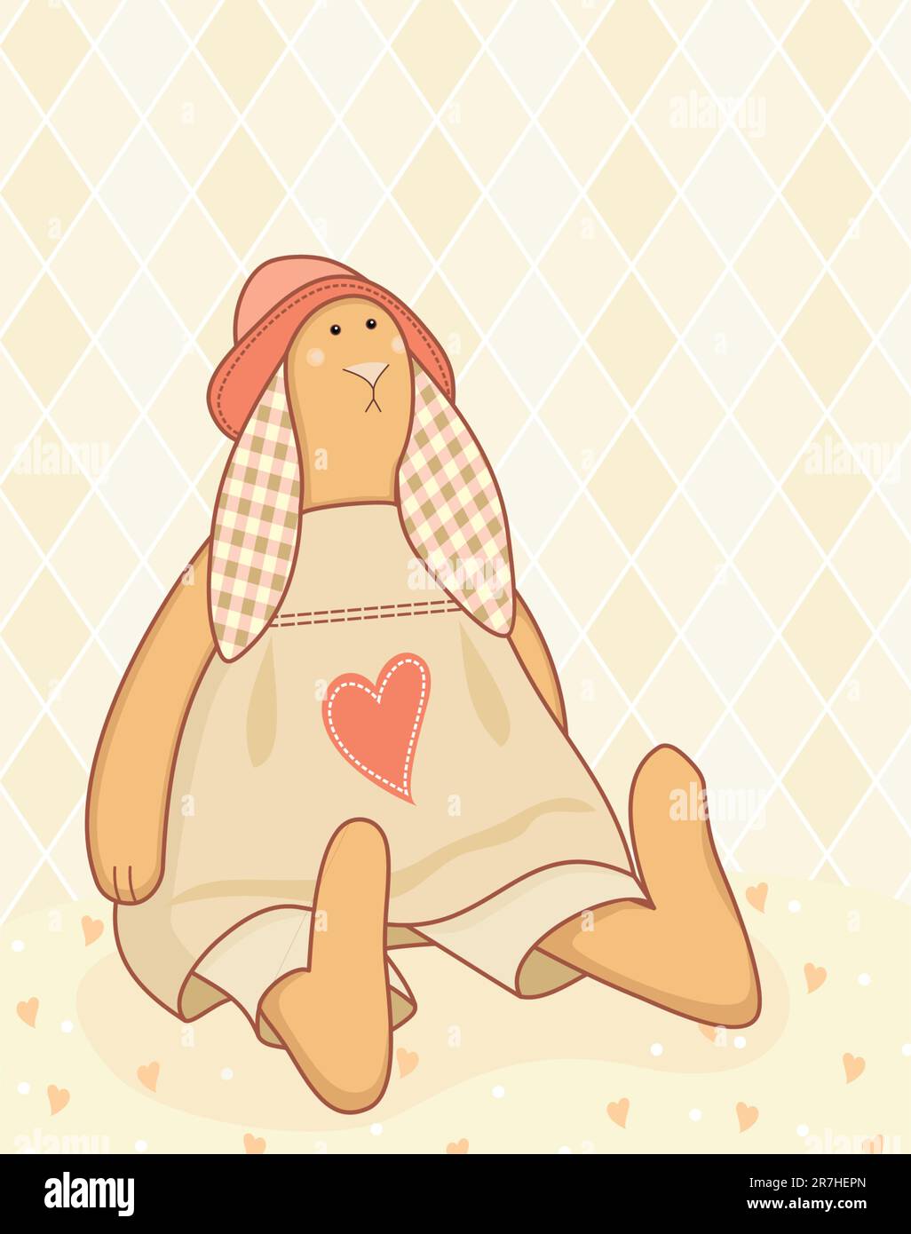 Joli lapin assis dans une robe sur un fond rétro Illustration de Vecteur
