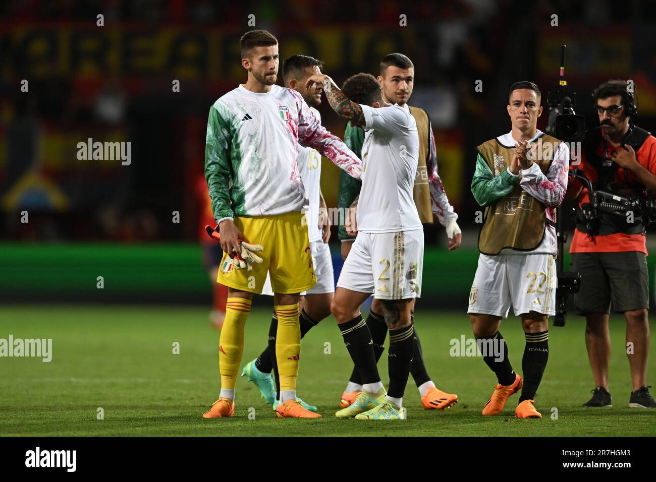 Guglielmo Vicario (Italie)Giovanni Di Lorenzo (Italie)Giacomo Raspadori (Italie)Alessandro Buongiorno (Italie)Rafael Toloi (Italie) lors du match de l'UEFA Nations League 2022-2023 entre l'Espagne 2-1 Italie au stade de Grolsh Veste sur 15 juin 2023 à Enschede, pays-Bas. Credit: Maurizio Borsari/AFLO/Alay Live News Banque D'Images