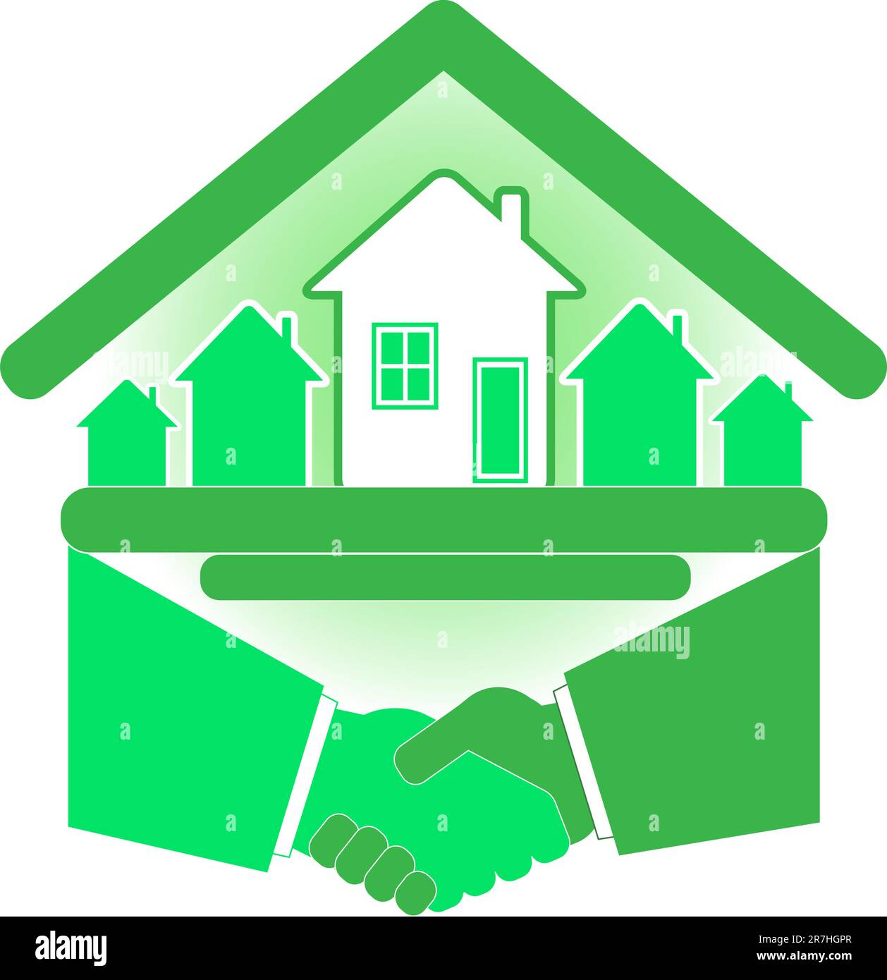 Des partenaires de poignée de main et un accord immobilier réussi. Illustration de Vecteur