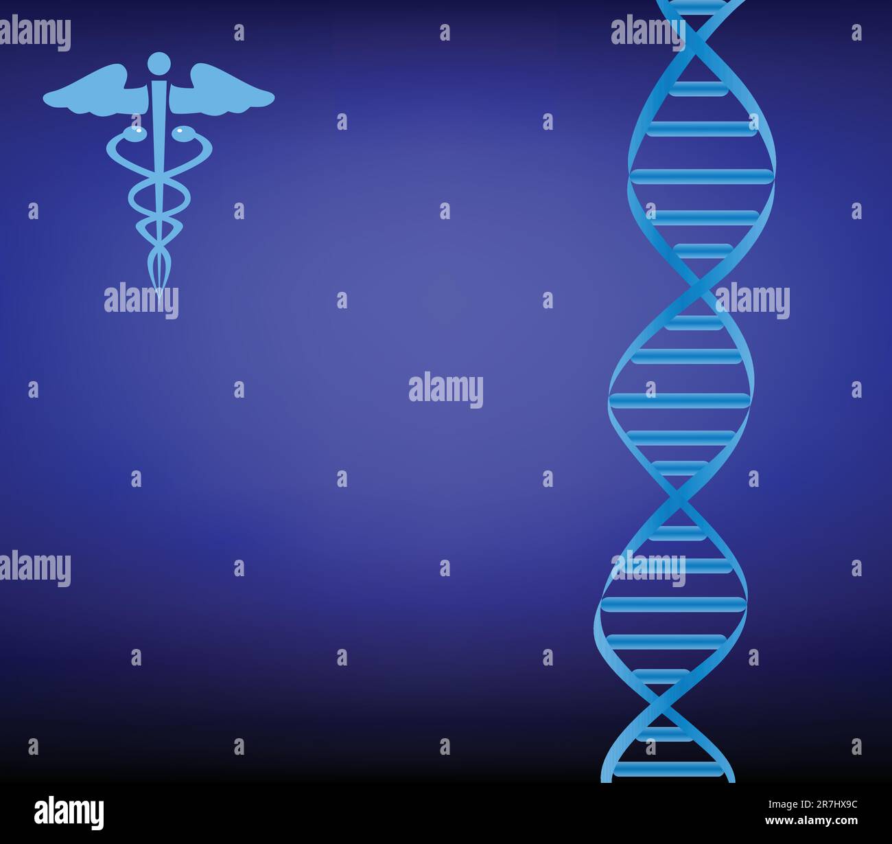 Brin d'ADN avec caduceus sur bleu foncé Illustration de Vecteur