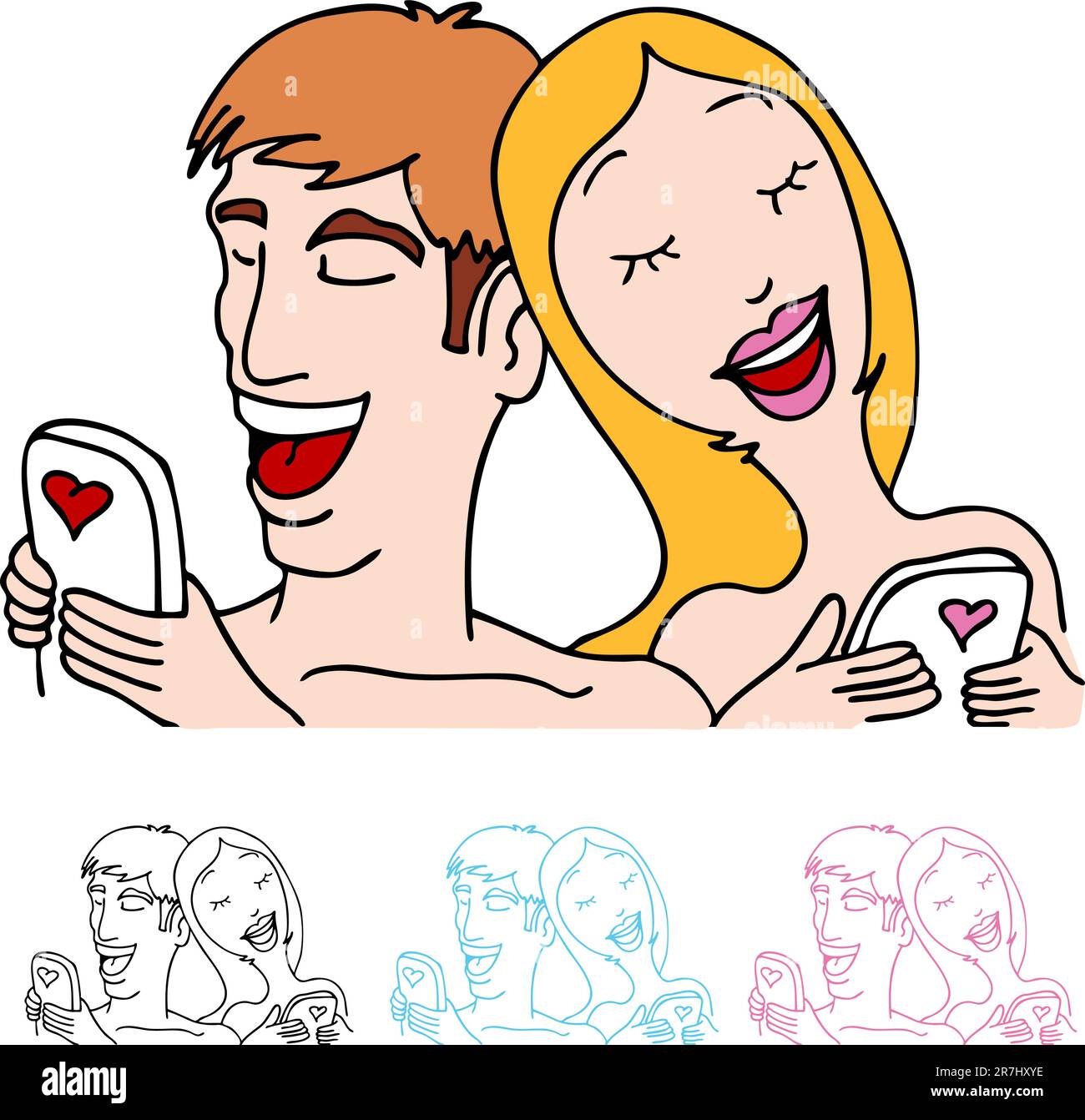 Image d'un couple envoyant des messages texte. Illustration de Vecteur