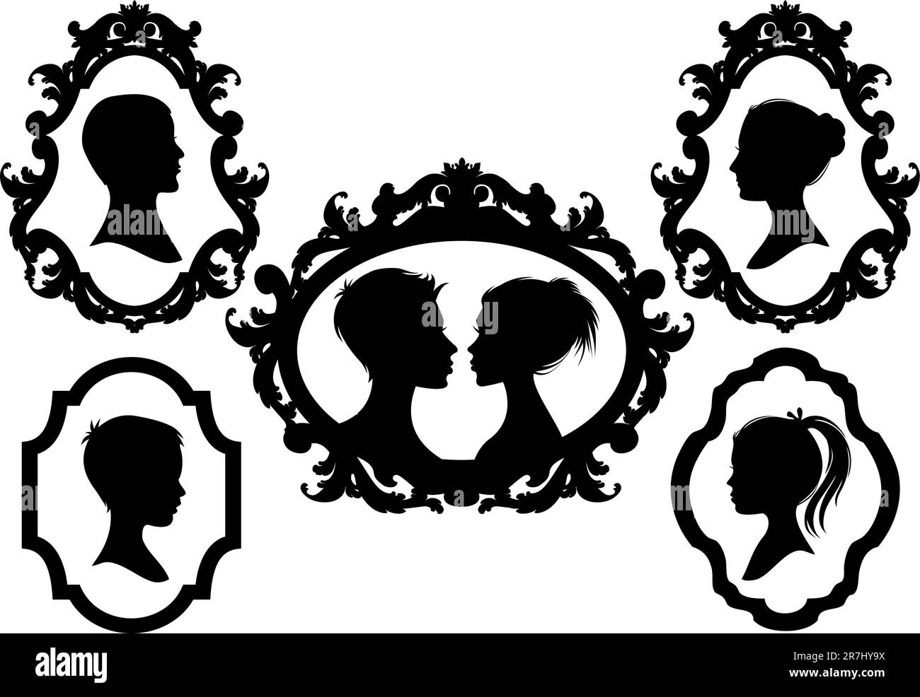 Silhouettes portrait avec des cadres photos, vector illustration Illustration de Vecteur