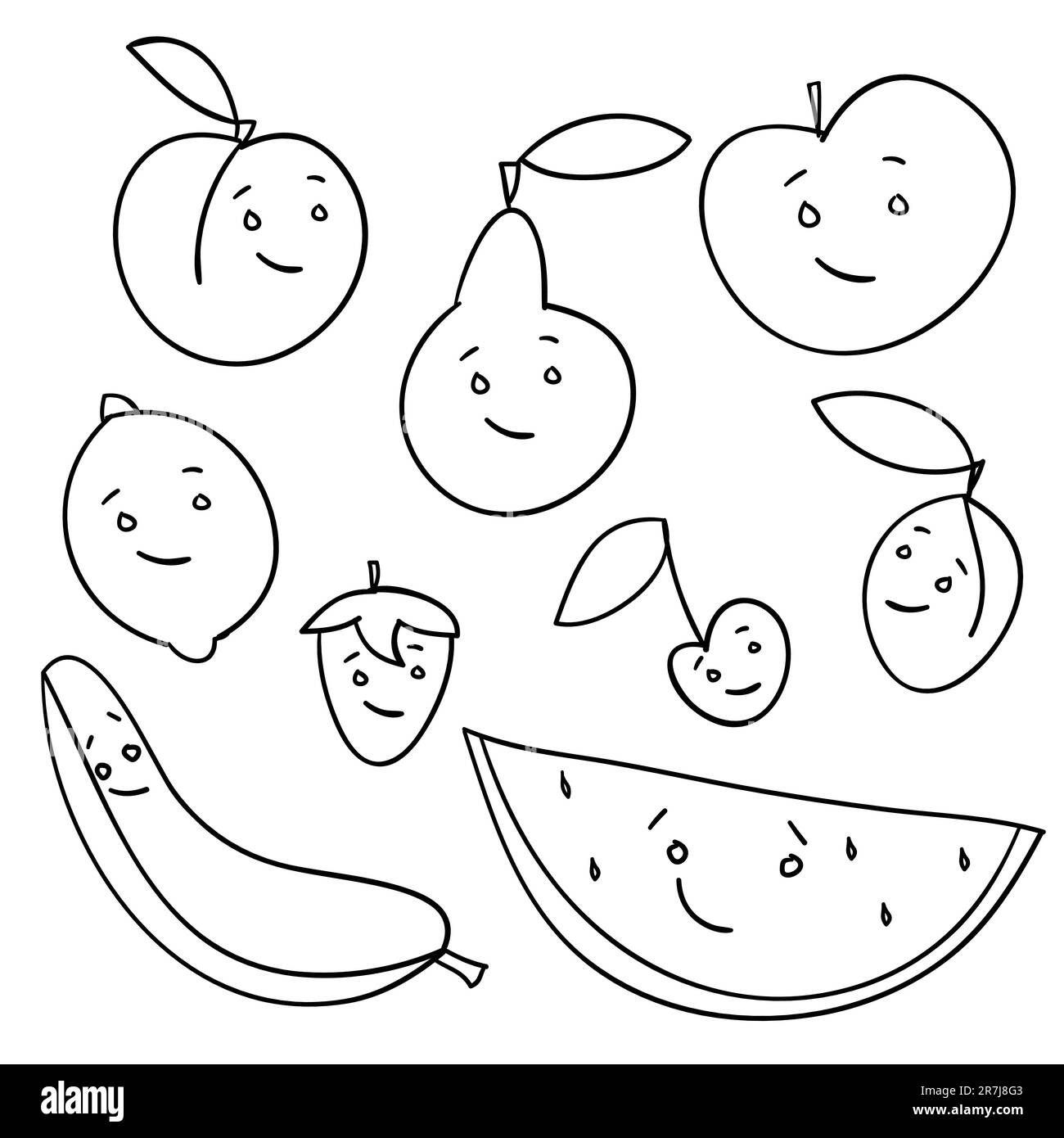 Fruits dessinés à la main isolés , illustration vectorielle Illustration de Vecteur
