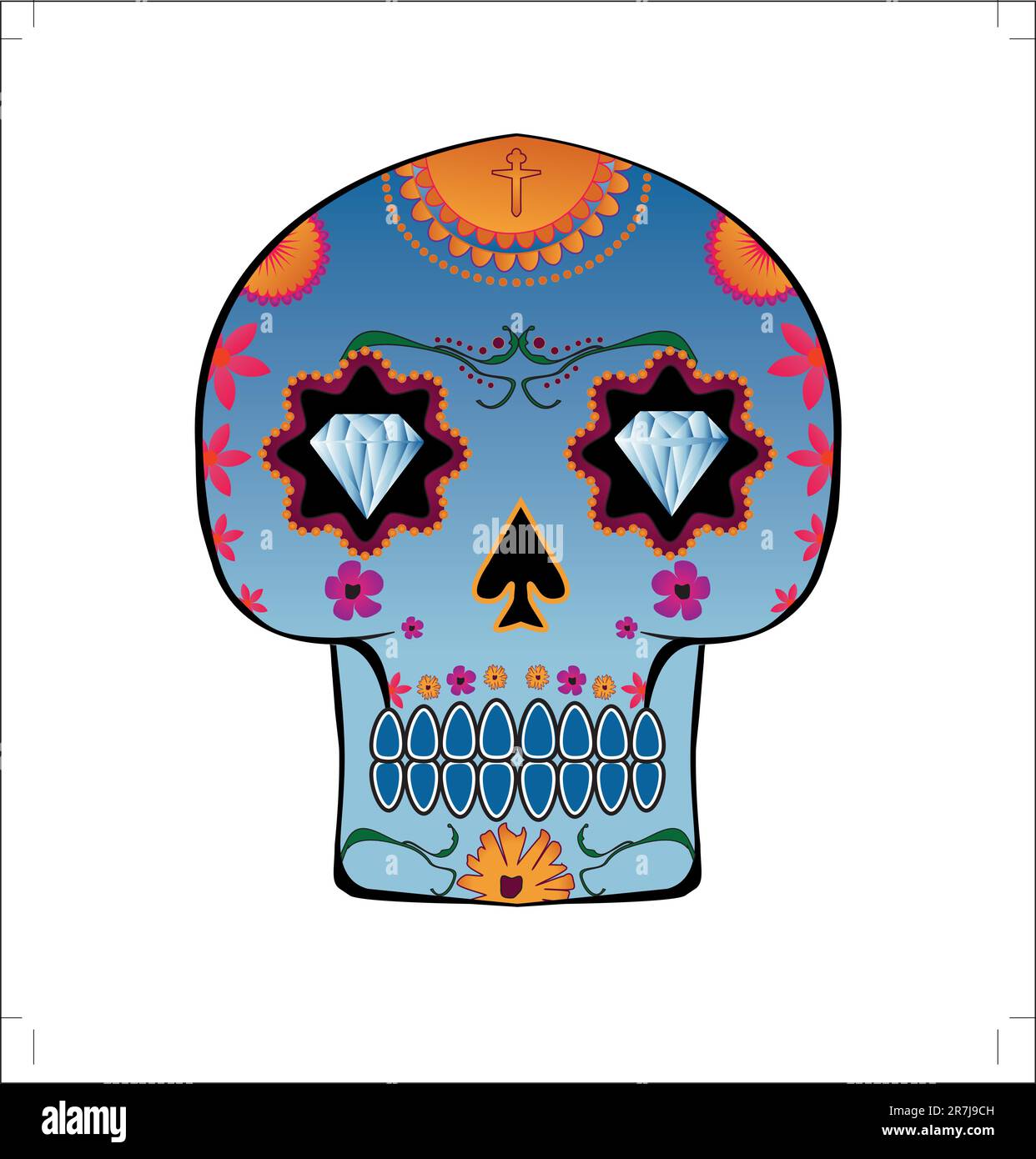 Crâne de bonbons avec les yeux de diamant crâne de Candy avec les yeux de diamant et les motifs floraux tourbilleux. Illustration vectorielle du masque de la mort du crâne de bonbons typiquement w... Illustration de Vecteur