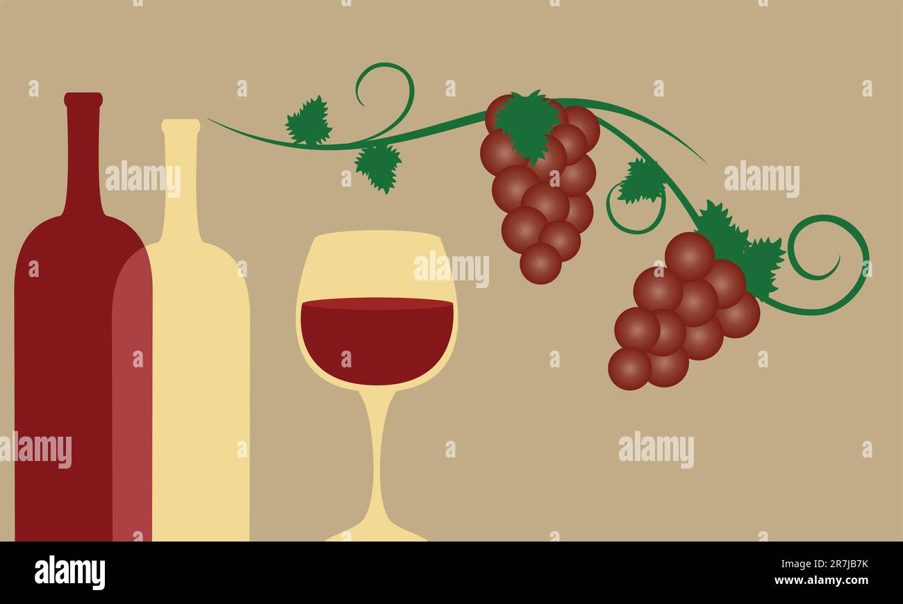 Vin rouge avec raisins rouges Illustration de Vecteur