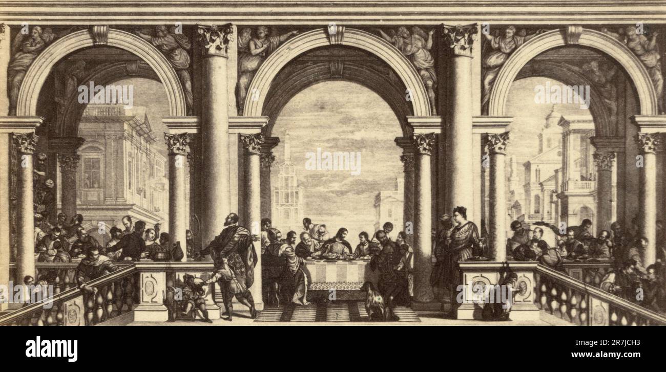 La Fête dans la Maison de Lévi ou le Christ dans la Maison de Lévi, peinture de l'artiste italien Paolo Veronese, Venise, Italie 1890s Banque D'Images