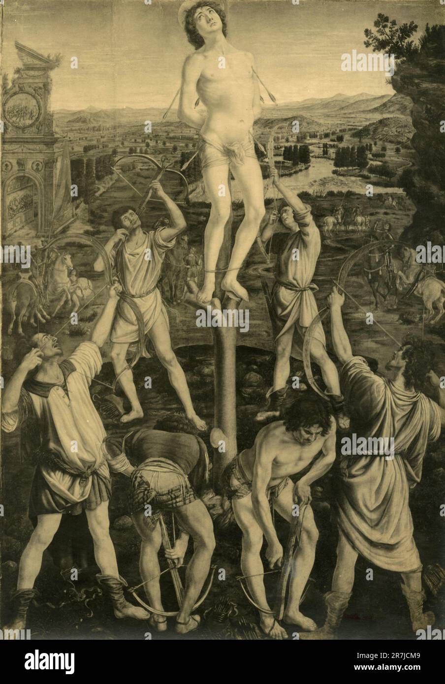 Martyrdorm de Saint-Sébastien, peinture de l'artiste italien Antonio Pollaiuolo, 1900s Banque D'Images