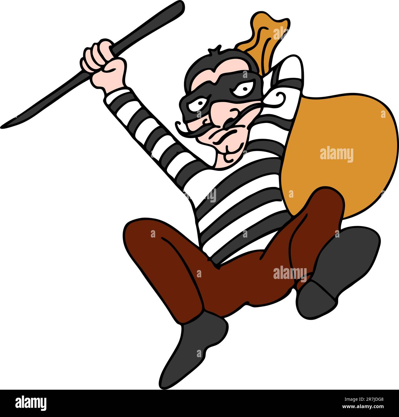 Une image d'un voleur s'échapper avec un sac de biens volés. Illustration de Vecteur