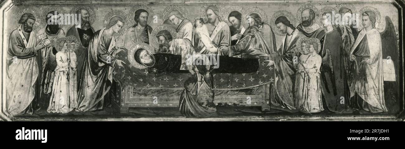 Saint posant mort avec d'autres saints autour, peinture par un artiste non identifié, Pise, Italie 1900s Banque D'Images