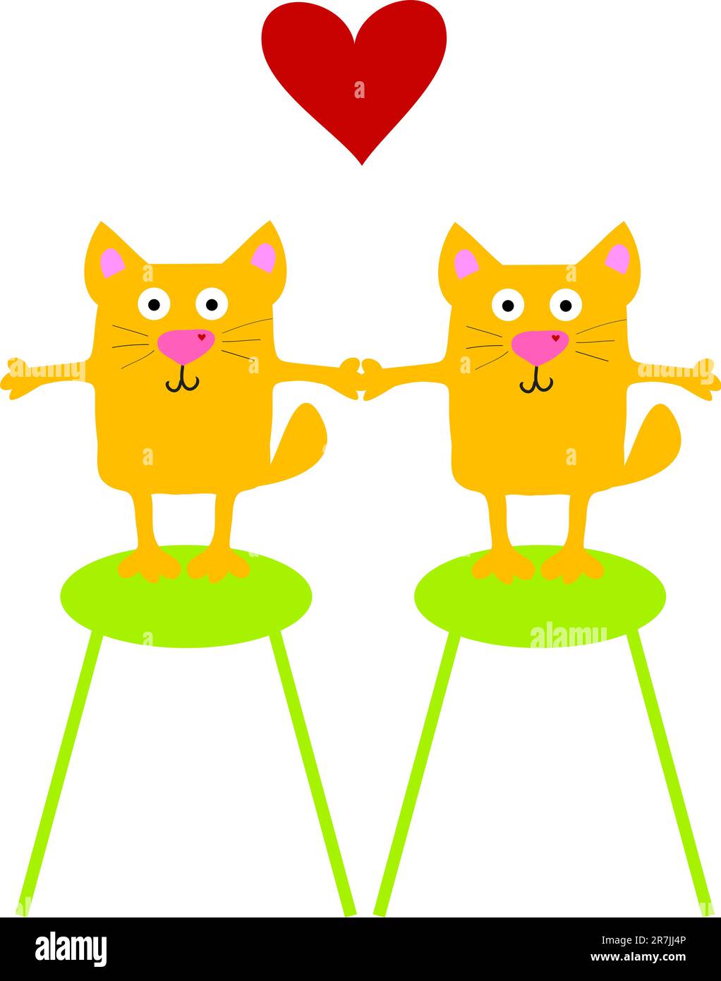 Deux chatons vectoriels sur fond blanc avec cœur Illustration de Vecteur