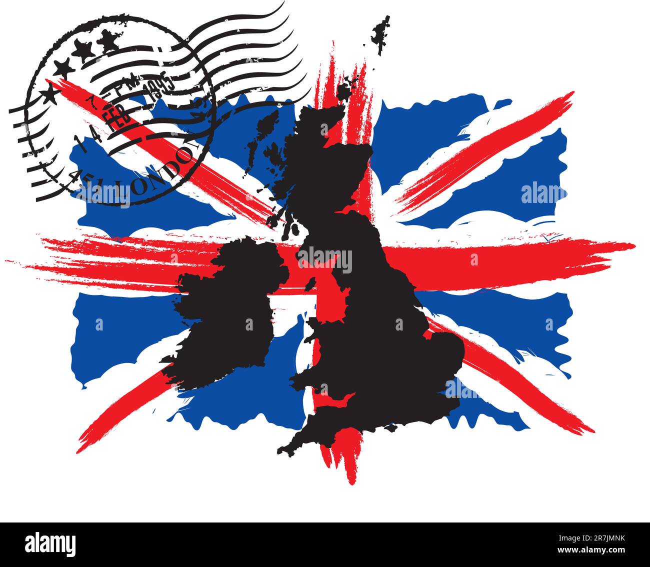 drapeau anglais avec le timbre et la carte Illustration de Vecteur